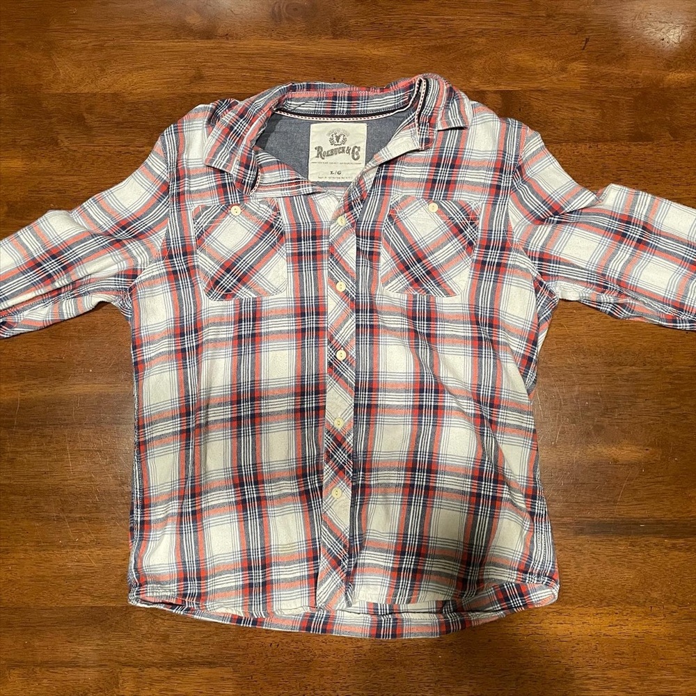 Vintage Roebuck & Co Orange Blue and White Flannel